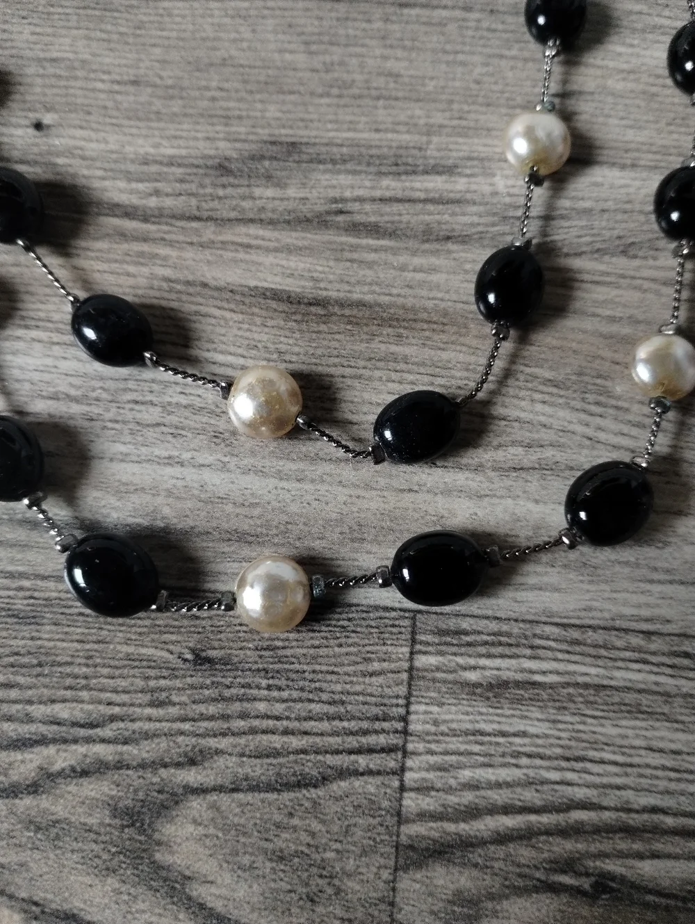 Premier Designs Black and Faux Pearl Beaded Necklace